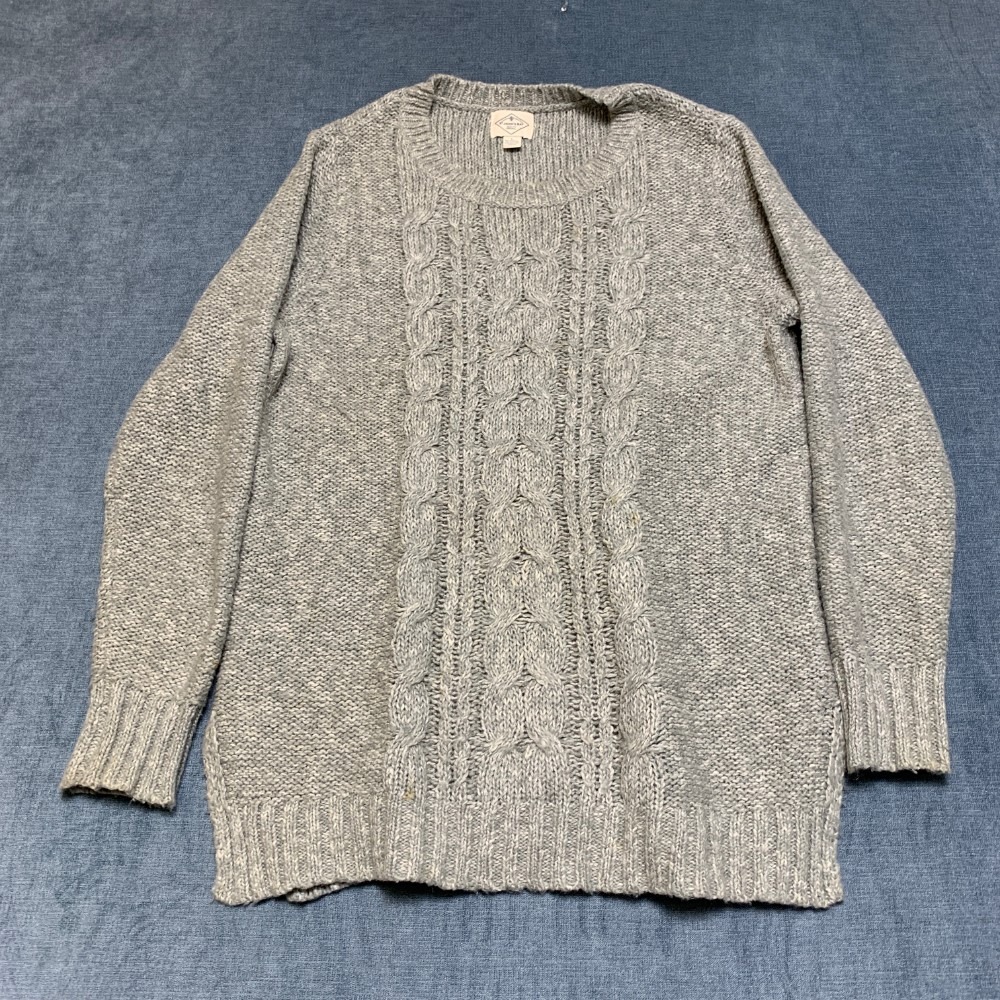 ST John's Bay Cozy Sweater Womens Large Gray Acrylic Cable Knit Outdoor Winter